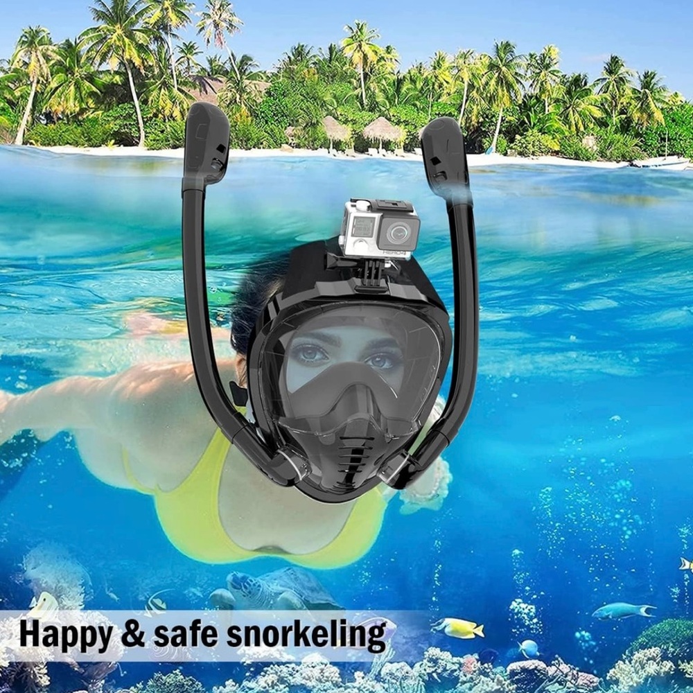 Adult L/XL Black Full Face Snorkel Mask with Camera Mount. Highly rated!